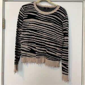 Fate Zebra stripe distressed knit sweater tan and black women’s medium wool